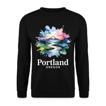 Portland, Oregon, Paysage naturel coloré - Sweat-shirt Unisexe - noir - Devant - Alina (178cm) & Michal (187cm)