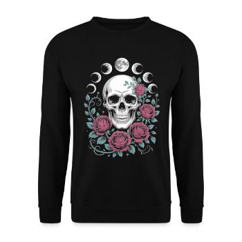 Gothic Skull with Moon Phases and Roses Design - Unisex Sweatshirt - black - Front - Alina (178cm) & Michal (187cm)