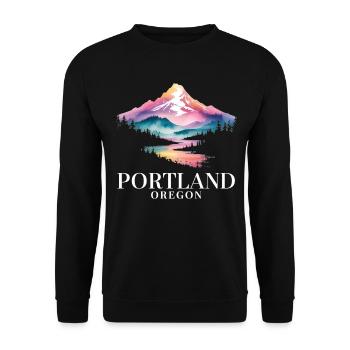Portland, Oregon Mountain Sunset Scenic View - Unisex Pullover - Schwarz - Vorne - Alina (178cm) & Michal (187cm)