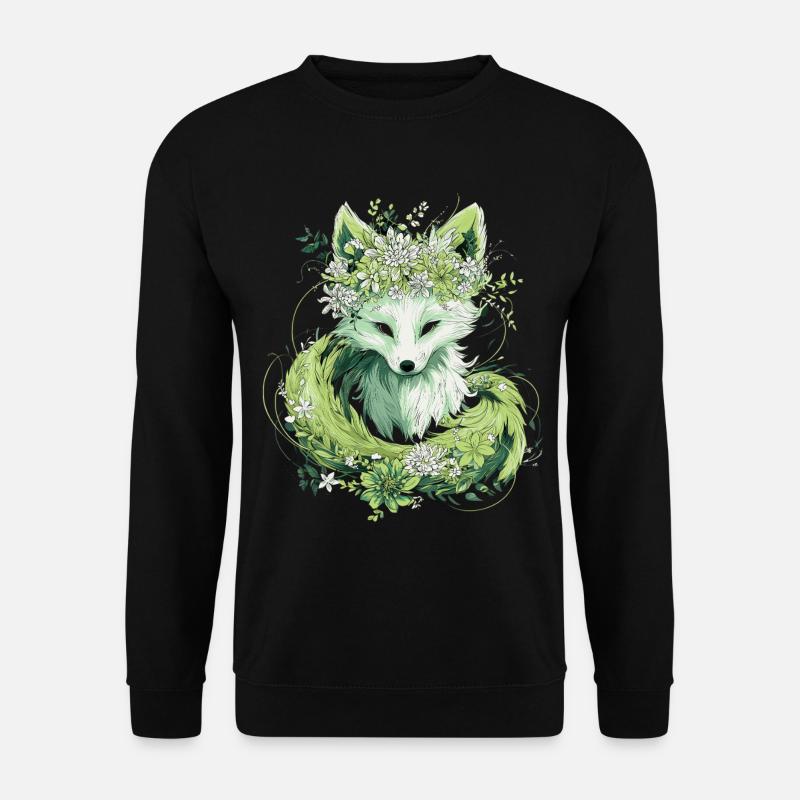 Kitsune renard boho fleurs naturelles - Sweat-shirt Unisexe - noir