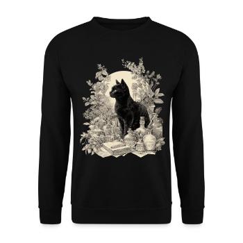 Chat Noir Vintage Apothicaire - Sweat-shirt Unisexe - noir - Devant - Alina (178cm) & Michal (187cm)