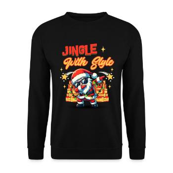 Weihnachtsmann und Schneemann Christmas Design - Unisex Pullover - Schwarz - Vorne - Alina (178cm) & Michal (187cm)