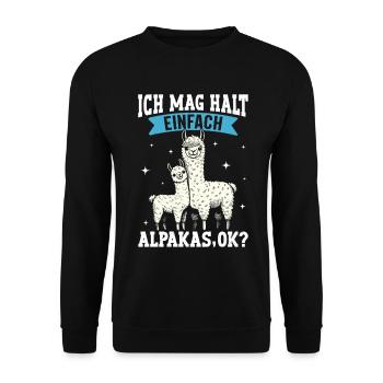 Alpaka Fan ICH MAG HALT EINFACH ALPAKAS Lustig - Unisex Pullover - Schwarz - Vorne - Alina (178cm) & Michal (187cm)