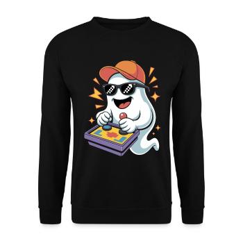 Retro Gamer Halloween Ghost - Unisex Sweatshirt - black - Front - Alina (178cm) & Michal (187cm)