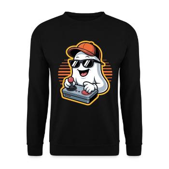 Retro Gamer Halloween Ghost - Unisex Sweatshirt - black - Front - Alina (178cm) & Michal (187cm)