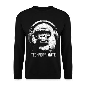 Techno Primate Kopfhörer Ape Art # 4 Weiß - Unisex Pullover - Schwarz - Vorne - Alina (178cm) & Michal (187cm)