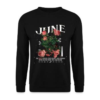 Geburtsblumen Geburtsblume Juni Rose - Unisex Pullover - Schwarz - Vorne - Alina (178cm) & Michal (187cm)
