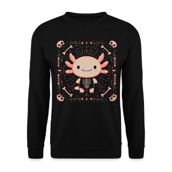 Niedlicher Axolotl Im Halloween-skelettkostüm - Unisex Pullover - Schwarz - Vorne - Alina (178cm) & Michal (187cm)