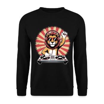 Lion DJ with headphones - Unisex Sweatshirt - black - Front - Alina (178cm) & Michal (187cm)