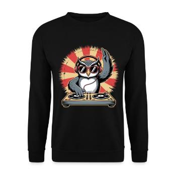 DJ Owl with Turntables - Unisex Sweatshirt - black - Front - Alina (178cm) & Michal (187cm)