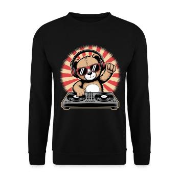 DJ Bär mit Kopfhörern - Unisex Pullover - Schwarz - Vorne - Alina (178cm) & Michal (187cm)
