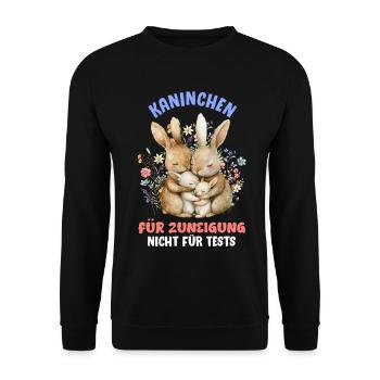 Tierschutz KANINCHEN FÜR SUNEIGUNG NICHT FÜR TESTS - Unisex Pullover - Schwarz - Vorne - Alina (178cm) & Michal (187cm)