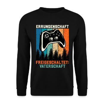 Bald Papa ERRUNGENSCHAFT FREIGESCHALTET Retro - Unisex Pullover - Schwarz - Vorne - Alina (178cm) & Michal (187cm)