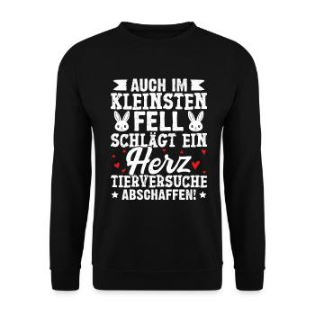 Tierschutz AUCH IM KLEINSTEN FELL SCHLÄGT EIN HERZ - Unisex Pullover - Schwarz - Vorne - Alina (178cm) & Michal (187cm)