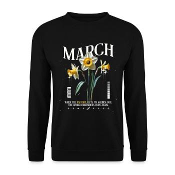 Geburtsblumen Geburtsblume März Narzisse - Unisex Pullover - Schwarz - Vorne - Alina (178cm) & Michal (187cm)
