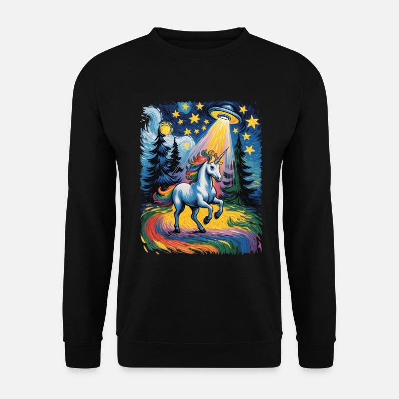 Leuchtendes Einhorn im Sternenrausch - Unisex Pullover - Schwarz
