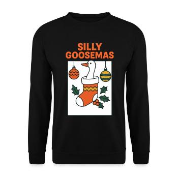 Silly Goosemas Lustige Weihnachtsmann-Weihnachtsgans - Unisex Pullover - Schwarz - Vorne - Alina (178cm) & Michal (187cm)