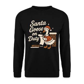 Santa Goose On Duty Lustige Weihnachtsfamilie - Unisex Pullover - Schwarz - Vorne - Alina (178cm) & Michal (187cm)