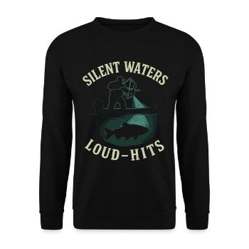 Silent Waters Loud Hits Angler Adventure - Unisex Sweatshirt - black - Front - Alina (178cm) & Michal (187cm)