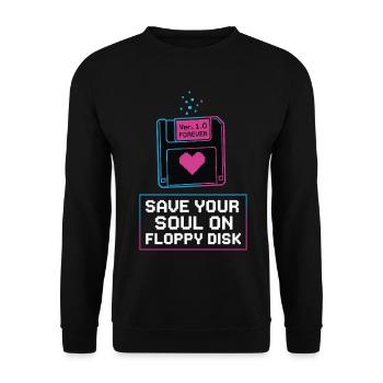 Speichere Deine Seele Auf Floppy Disk - Unisex Pullover - Schwarz - Vorne - Alina (178cm) & Michal (187cm)