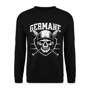 Schädel Krieger Helm Batten Germane - Unisex Pullover - Schwarz - Vorne - Alina (178cm) & Michal (187cm)