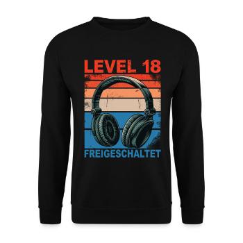 Gamer 18th Birthday Level 18 Unlocked - Unisex Sweatshirt - black - Front - Alina (178cm) & Michal (187cm)
