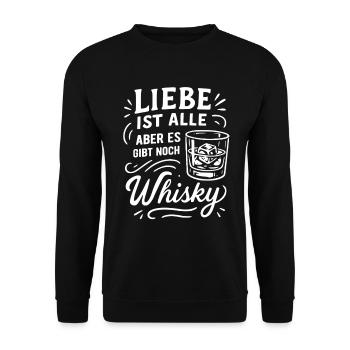 Liebe ist alle aber es gibt noch Whisky - Spruch - Unisex Pullover - Schwarz - Vorne - Alina (178cm) & Michal (187cm)