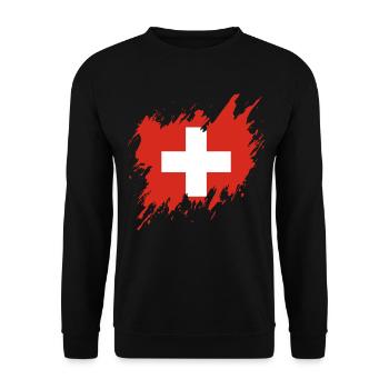 Flagge der Schweiz, Rissstil - Unisex Pullover - Schwarz - Vorne - Alina (178cm) & Michal (187cm)