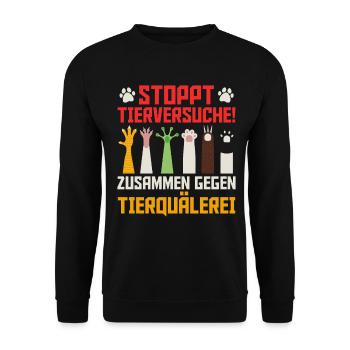 Tierschutz STOPPT TIERVERSUCHE LUSTIG - Unisex Pullover - Schwarz - Vorne - Alina (178cm) & Michal (187cm)