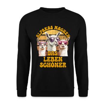 Alpaka Fan ALPAKAS MACHEN DAS LEBEN SCHÖNER Lustig - Unisex Pullover - Schwarz - Vorne - Alina (178cm) & Michal (187cm)