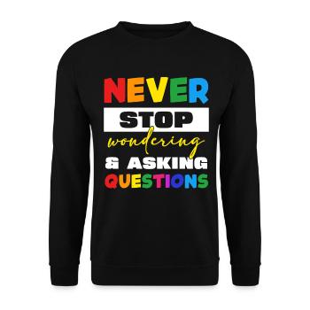 Nie Aufhören Fragen Stellen - Unisex Pullover - Schwarz - Vorne - Alina (178cm) & Michal (187cm)