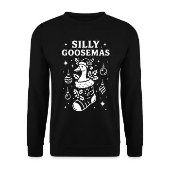 Silly Goosemas Weihnachten Lustige Santa Gans - Unisex Pullover - Schwarz - Vorne - Alina (178cm) & Michal (187cm)