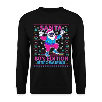 Ugly Christmas -80er Jahre Santa Claus Edition  - Unisex Pullover - Schwarz - Vorne - Alina (178cm) & Michal (187cm)