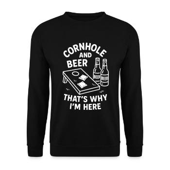 Cornhole und Bier – Genau deshalb bin ich hier - Unisex Pullover - Schwarz - Vorne - Alina (178cm) & Michal (187cm)