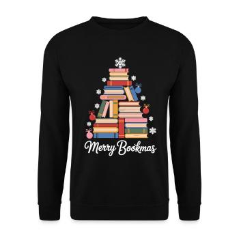 Weihnachtsbaum aus Büchern  Perfekt für Leseratten - Unisex Pullover - Schwarz - Vorne - Alina (178cm) & Michal (187cm)