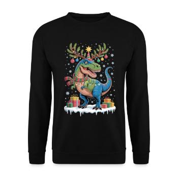 Tree Rex – Lustiges Dinosaurier Weihnachts T-Shirt - Unisex Pullover - Schwarz - Vorne - Alina (178cm) & Michal (187cm)