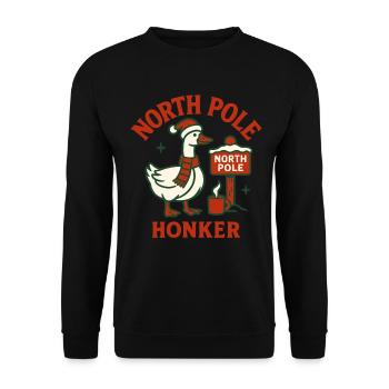 Drôle d’oie Noël Père Noël Pôle Nord Klaxon - Sweat-shirt Unisexe - noir - Devant - Alina (178cm) & Michal (187cm)