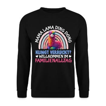 MAMA LAMA DING DONG KLINGT VERRÜCKT Lustig - Unisex Pullover - Schwarz - Vorne - Alina (178cm) & Michal (187cm)
