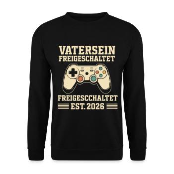 Bald Papa VATERSEIN FREIGESCHALTET EST 2026 LUSTIG - Unisex Pullover - Schwarz - Vorne - Alina (178cm) & Michal (187cm)