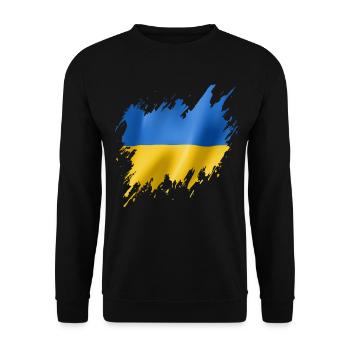 Flagge der Ukraine, zerrissener Stil - Unisex Pullover - Schwarz - Vorne - Alina (178cm) & Michal (187cm)