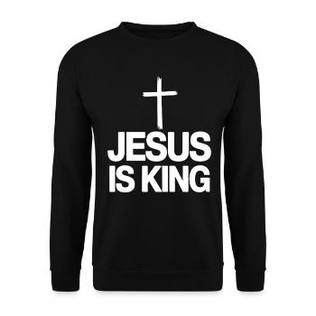 Jesus Is King Christlich Kreuz Glaube - Unisex Pullover - Schwarz - Vorne - Alina (178cm) & Michal (187cm)