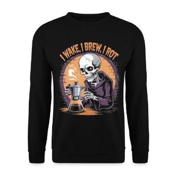 Wake, Brew, Rot Skeleton Coffee Halloween Design - Unisex Sweatshirt - black - Front - Alina (178cm) & Michal (187cm)