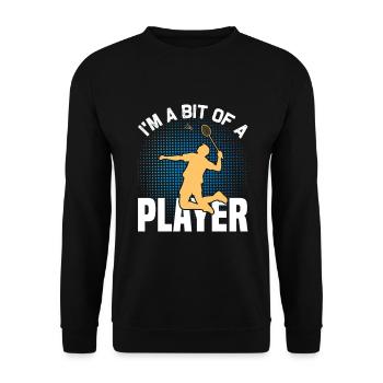 Badminton Design - Ein kleiner Badmintonspieler  - Unisex Pullover - Schwarz - Vorne - Alina (178cm) & Michal (187cm)