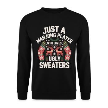 Mahjong Weihnachts Shirt – Ugly Sweater Style - Unisex Pullover - Schwarz - Vorne - Alina (178cm) & Michal (187cm)