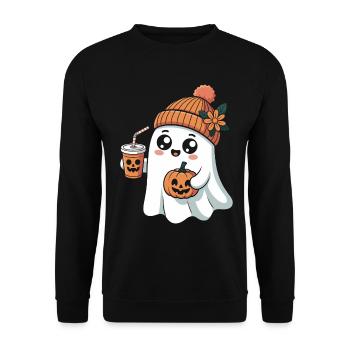 Niedliches Geist Mit Pumpkin Spice Latte Und - Unisex Pullover - Schwarz - Vorne - Alina (178cm) & Michal (187cm)