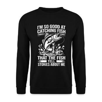 Angeln Angler Fischer Fisch Lustiges Angler Spruch - Unisex Pullover - Schwarz - Vorne - Alina (178cm) & Michal (187cm)
