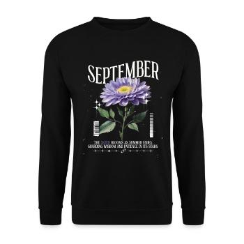 Geburtsblumen Geburtsblume September Aster - Unisex Pullover - Schwarz - Vorne - Alina (178cm) & Michal (187cm)