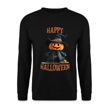 Kuerbishexe - Happy Halloween - Unisex Pullover - Schwarz - Vorne - Alina (178cm) & Michal (187cm)