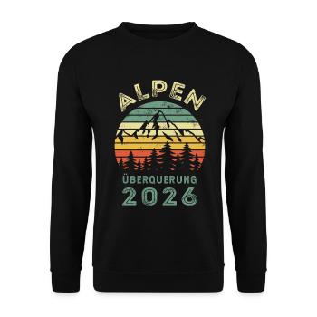 Alpenüberquerung 2026 Retro - Wandern - Unisex Pullover - Schwarz - Vorne - Alina (178cm) & Michal (187cm)