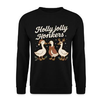 Weihnachtsgans Holly Jolly Honkers - Unisex Pullover - Schwarz - Vorne - Alina (178cm) & Michal (187cm)